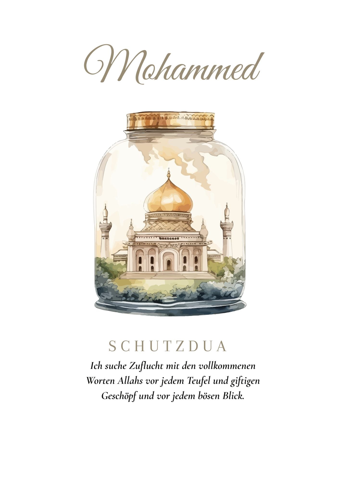 Personalisiertes Kinderposter mit Moschee und Schutzdua