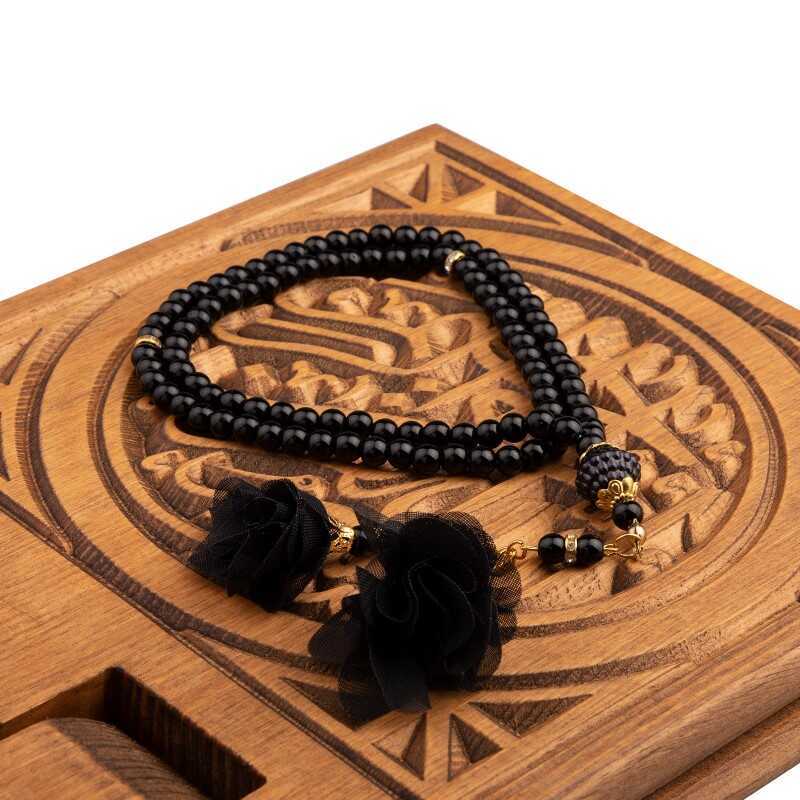 Tasbih mit Rose in schwarz