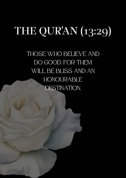 Koran Ayah Posterset schwarz mit Blumen