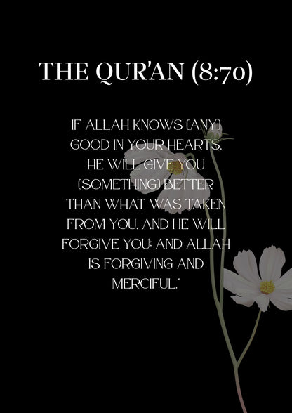 Koran Ayah Posterset schwarz mit Blumen