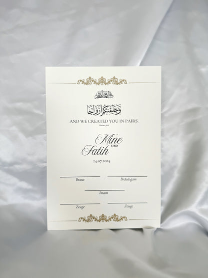 Schlichtes Nikah Zertifikat mit Koranvers 78:8 — A3 / Rahmen Gold