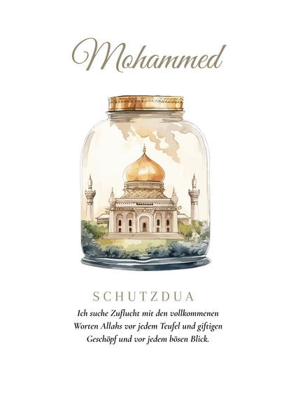 Personalisiertes Kinderposter mit Moschee und Schutzdua
