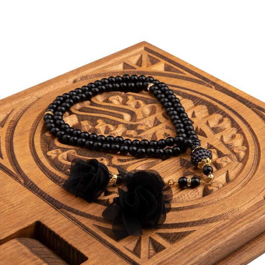 Tasbih mit Rose in schwarz