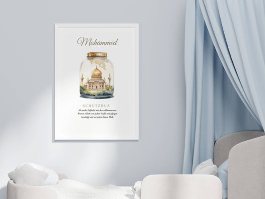 Personalisiertes Kinderposter mit Moschee und Schutzdua