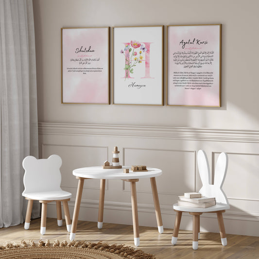 Rosa Mädchenposter mit Schutzdua und Ayatul Kursi